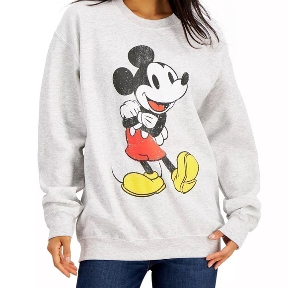 Disney Mickey Mouse Hoodie Sweatshirt Womens Long Sleeve Pullover Grey - Picture 4 of 6